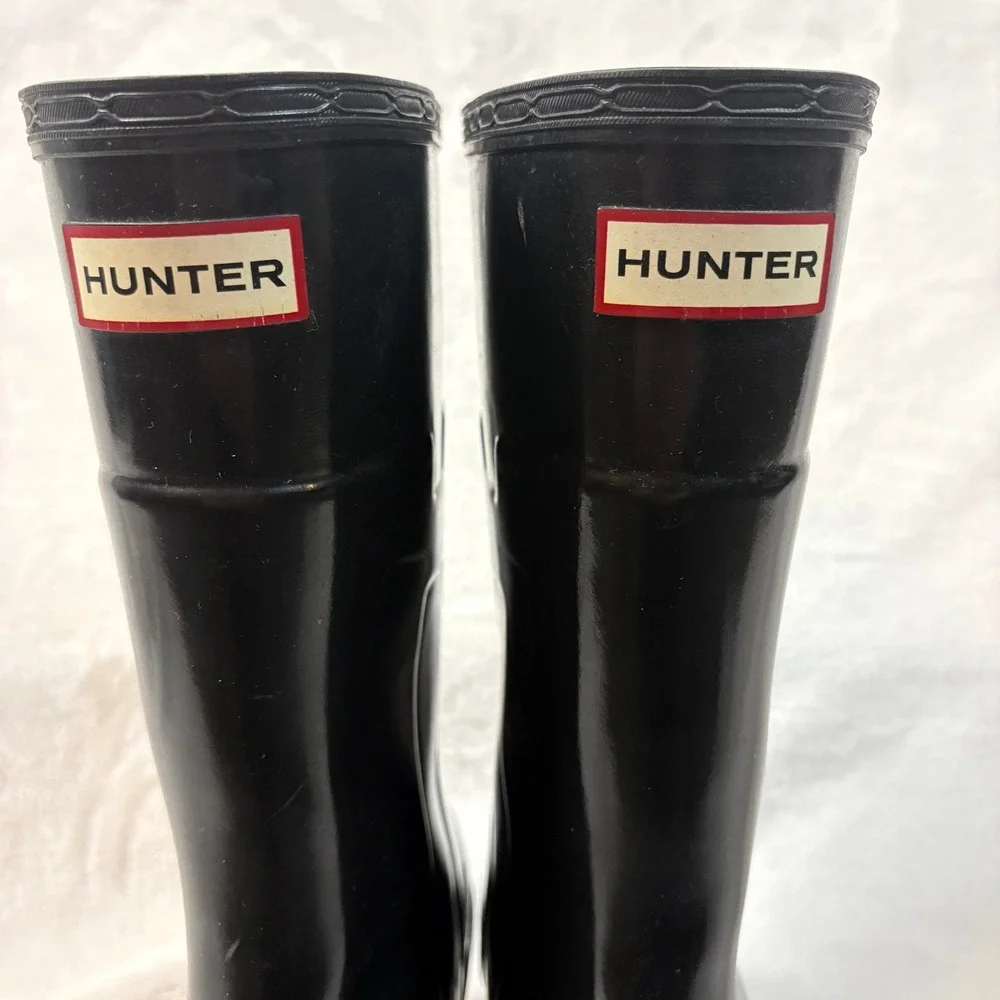 Hunter Kellan Mid Wedge Rain Boots Womens 10 Black Good Glossy Waterproof